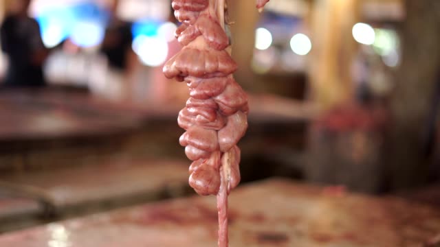 Cow-intestines-in-the-abdomen-hanging-at-Slaughterhouse