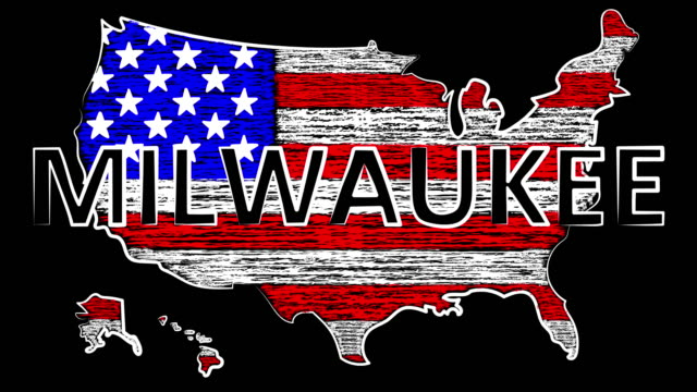 Milwaukee-Animation.-USA-the-name-of-the-country.-Coloring-the-map-and-flag.