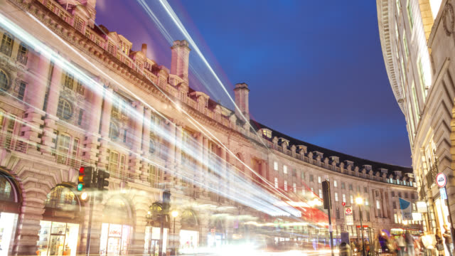 Regent-Street-night-lights-with-long-shutter-time-lapse,-London