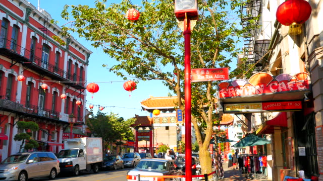 4K-Chinatown,-Fan-Tan-Alley-sign-and-lanterns,-Victoria-BC-Canada