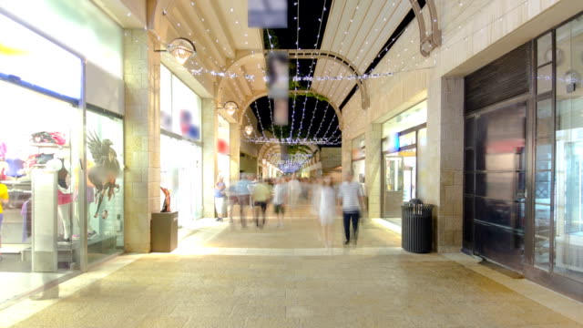 Shoppers-and-tourists-at-Mamilla-shopping-street-timelapse-hyperlapse-in-Jerusalem