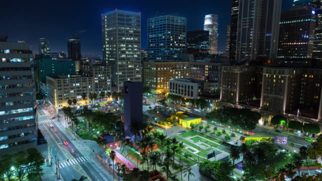 Pershing-Square-in-Downtown-Los-Angeles-Night-Timelapse