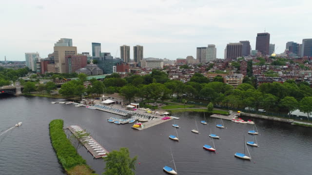Aerial-drone-shot-Charles-River-and-Boston-Massachusetts
