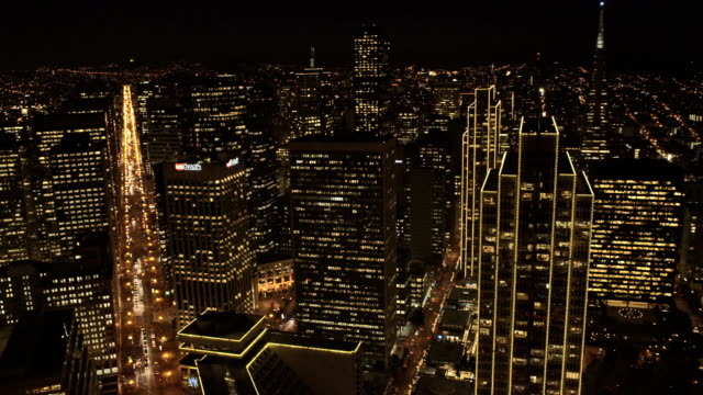 Aerial-illuminated-cityscape-view-San-Francisco-USA