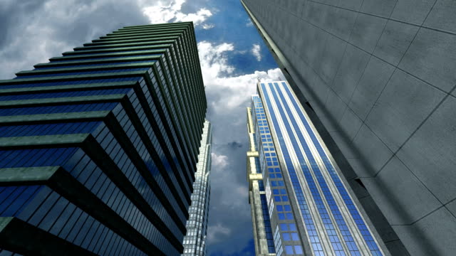 Ciudad-rascacielos-edificios-urbanos-de-oficinas-arquitectura-Hyper-Time-lapse-nubes