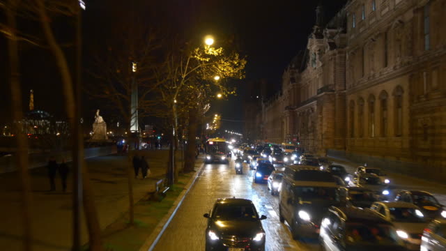 france-night-time-illumination-paris-double-decker-bus-ride-traffic-street-panorama-4k