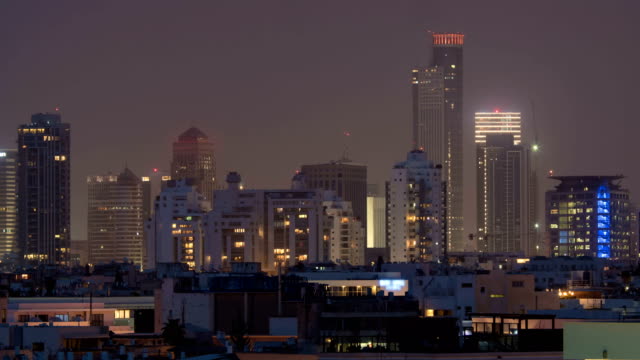 Zeitraffer-der-Nacht-kommen-nach-Tel-Aviv,-Israel