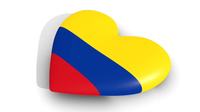 Pulsating-heart-in-the-colors-of-Colombia-flag,-on-a-white-background,-3d-rendering-side,-loop