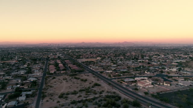 Road-to-Phoenix-Arizona-Sunset-Drone-Shot