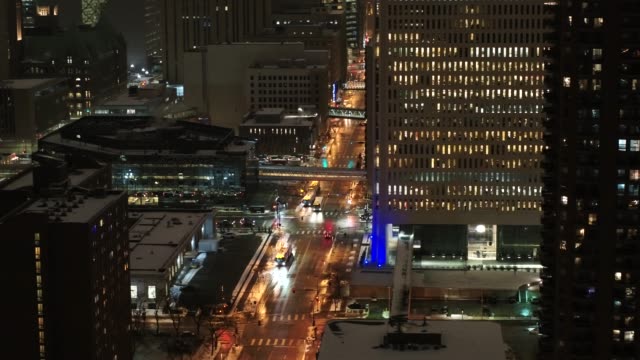 Aerial-of-Streets-in-Downtown-Minneapolis-at-Night
