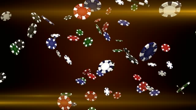 Falling-poker-chips-on-black-background-with-flare-seamless-loop-animation