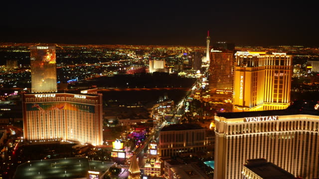 Vista-aérea-de-las-Vegas,-Nevada-del-Strip-de-Las-Vegas-de-noche