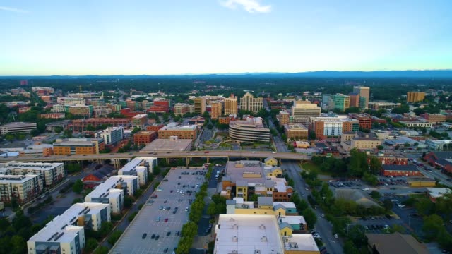 HD-Drone-Aerial-of-Downtown-Greenville,-South-Carolina-SC-Skyline