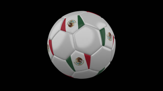 Fußball-Ball-mit-Fahne-Mexiko,-4k-mit-Alpha,-Schleife