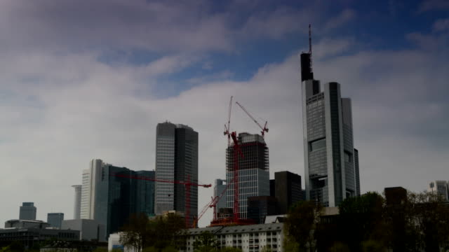 Lapso-de-tiempo,-distrito-financiero-de-la-ciudad-de-Frankfurt