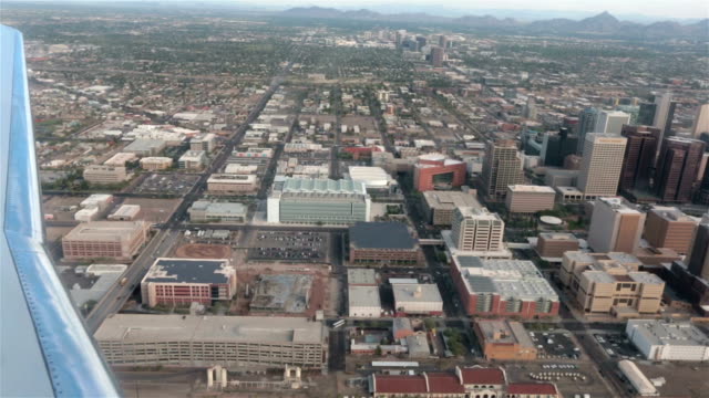 Aerial-airline-approach-Phoenix-Arizona-down-town-urban-area-HD