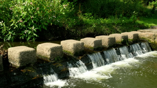 Stepping-stones-across-the-River-Cole-in-Birmingham,-England.