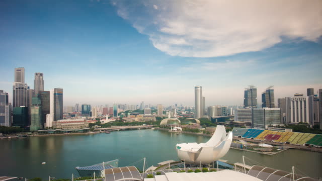 Singapur-Sonnentag-Marina-Bucht-berühmten-Hotel-Dach-Top-Panorama-4k-Zeitraffer