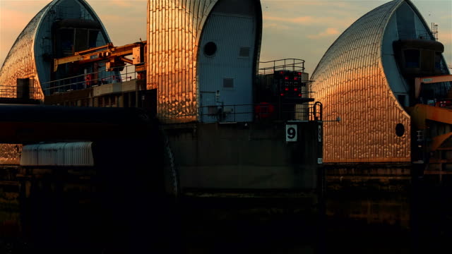 Closeup-shot-showing-the-back-detail-of-the-Thames-Barrier-facility-in-London,-England,-UK