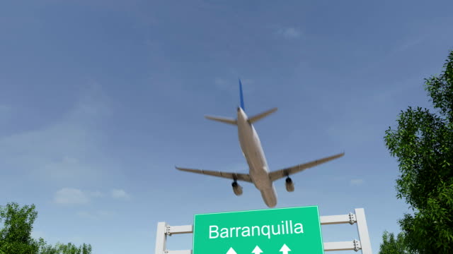 Airplane-arriving-to-Barranquilla-airport.-Travelling-to-Colombia-conceptual-FullHD-animation