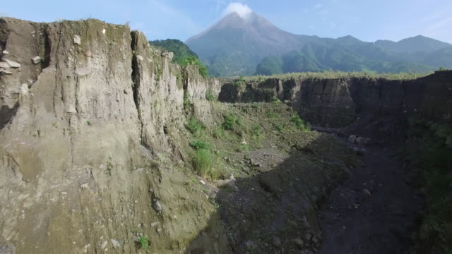 Aerial-volcano-chasm-fly-through-Mount-Merapi-(Gunung-Merapi)