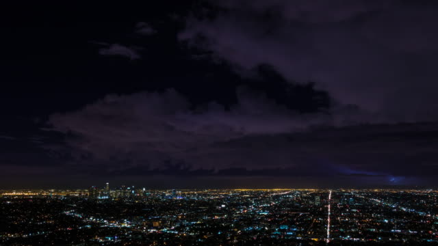 Los-Angeles-große-Nacht-Zeitraffer-mit-Blitze-und-Donner