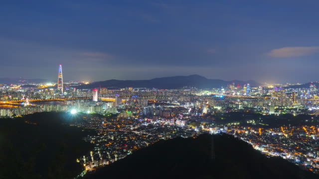 Seoul-City-and-Lotte-Tower,-South-Korea.-Time-lapse-4k