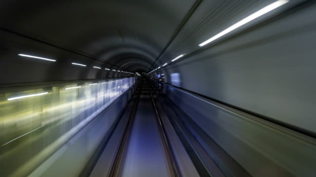 Timelapse--of-subway-train-journey.Automatic-train-moving-to-tunnel,Seoul,South-Korea