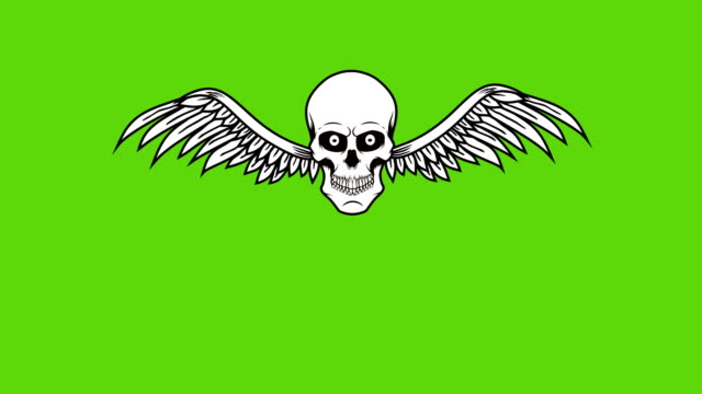 Animation-der-geflügelte-Totenkopf-auf-grünem-Hintergrund