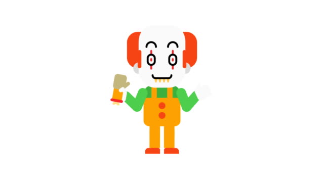 Clown-dancing-and-waves-hand.-Halloween-character.-Alpha-channel.