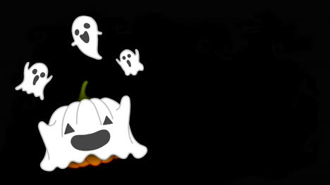 Conjunto-de-traje-de-calabaza-de-Halloween-jack-o-lantern-ghost-ilustración-de-la-idea-de-concepto-spooky-aislado-en-fondo-oscuro-del-miedo-sin-fisuras-bucle-de-animación-4K-con-espacio-de-copia