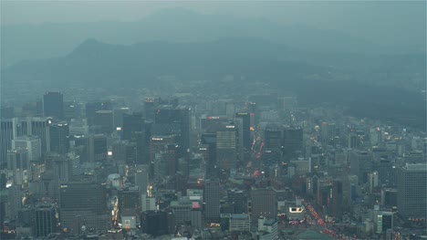 Seoul,-Korea,-Timelapse----The-Downtown-of-Korea's-largest-city-from-Day-to-Night-as-seen-from-the-N-Seoul-Tower