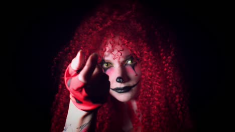 4k-Halloween-Horror-Clown-Woman-Gesturing-with-Hand