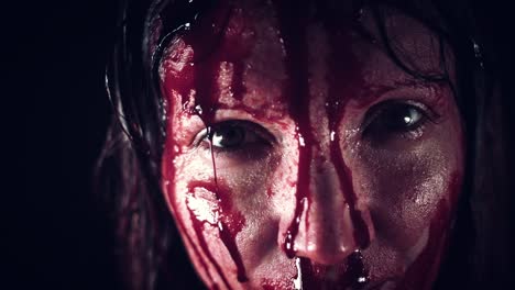 4K-Horror-Woman-Face-with-Blood-Pouring