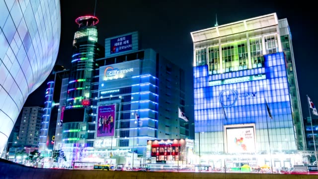 Noche-de-la-ciudad-de-Seúl-Timelapse-de-la-zona-de-compras