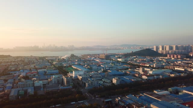 Luftbild-Sonnenuntergang-von-der-industriellen-park.incheon-Seoul,-Korea