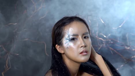 Beautiful-Witchcraft-Asian-woman-in-scary-Witch-snow-ghost-story-look
