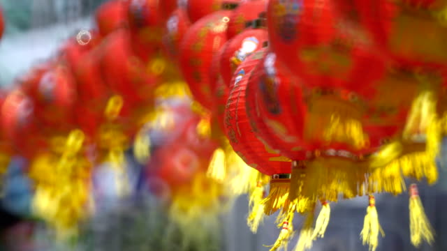 Chinese-New-Year-Lanterns-in-Chinatown.-Translate-Blessing-Text-Mean-Prosperity,-Wealthy.