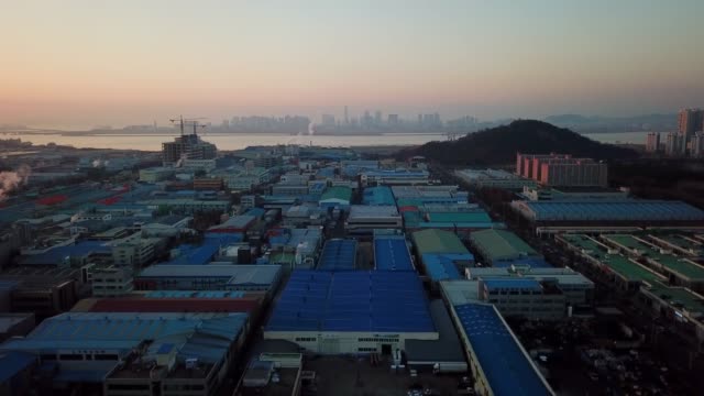 Aerial-view-Sunset-of-the-industrial-park.-incheon-Seoul,Korea