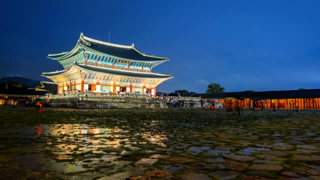 Zeitraffer-der-Gyeongbokgung-Palast-in-Seoul,-Südkorea