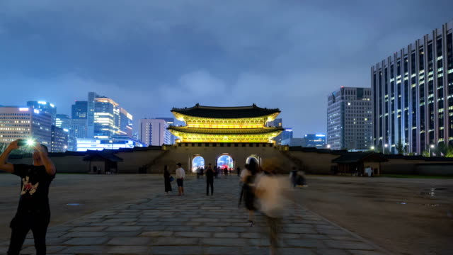 Zeitraffer-der-Gyeongbokgung-Palast-in-Seoul,-Südkorea
