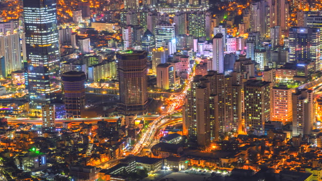 4K,-Zeit-verfallen-Stadtlandschaften-der-modernen-Stadt-bei-Nacht-von-Südkorea
