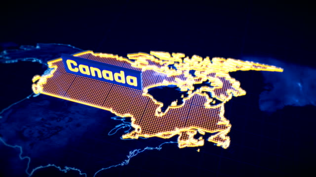 Visualización-en-3D-Canadá-país-frontera,-contorno-del-mapa-moderno,-viajes