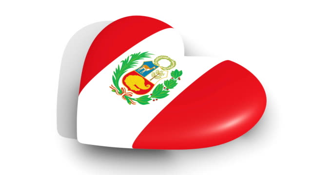 Palpitante-corazón-en-los-colores-de-la-bandera-de-Perú,-sobre-un-fondo-blanco,-lado-de-renderizado-3d,-lazo