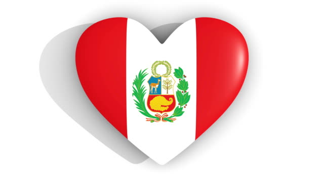 Pulsating-heart-in-the-colors-of-Peru-flag,-on-a-white-background,-3d-rendering-top,-loop
