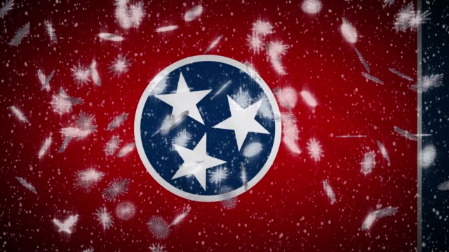 Tennessee-Flagge-fallen-Schnee,-Neujahr-und-Weihnachten-Hintergrund,-Schleife