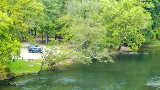 Picknick-Bereich-neben-dem-French-Broad-River-in-Asheville,-NC