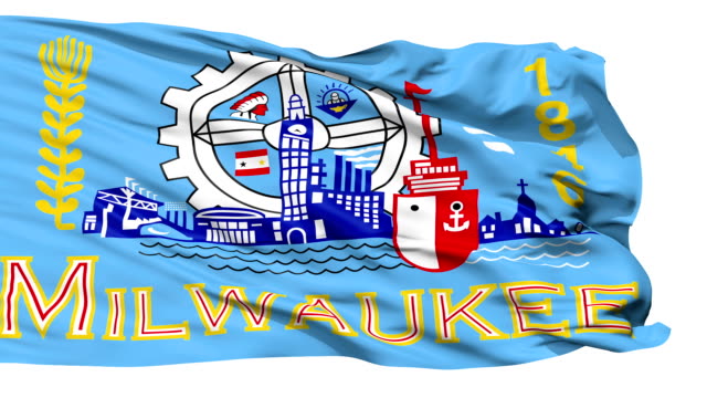 Isolierte-Wehende-Nationalflagge-von-Milwaukee-Stadt