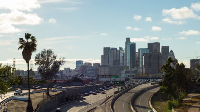 Downtown-Los-Angeles-Buildings-With-Clouds-Day-Timelapse