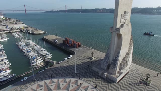 Vista-aérea-del-monumento-a-los-descubrimientos,-Lisboa,-Portugal